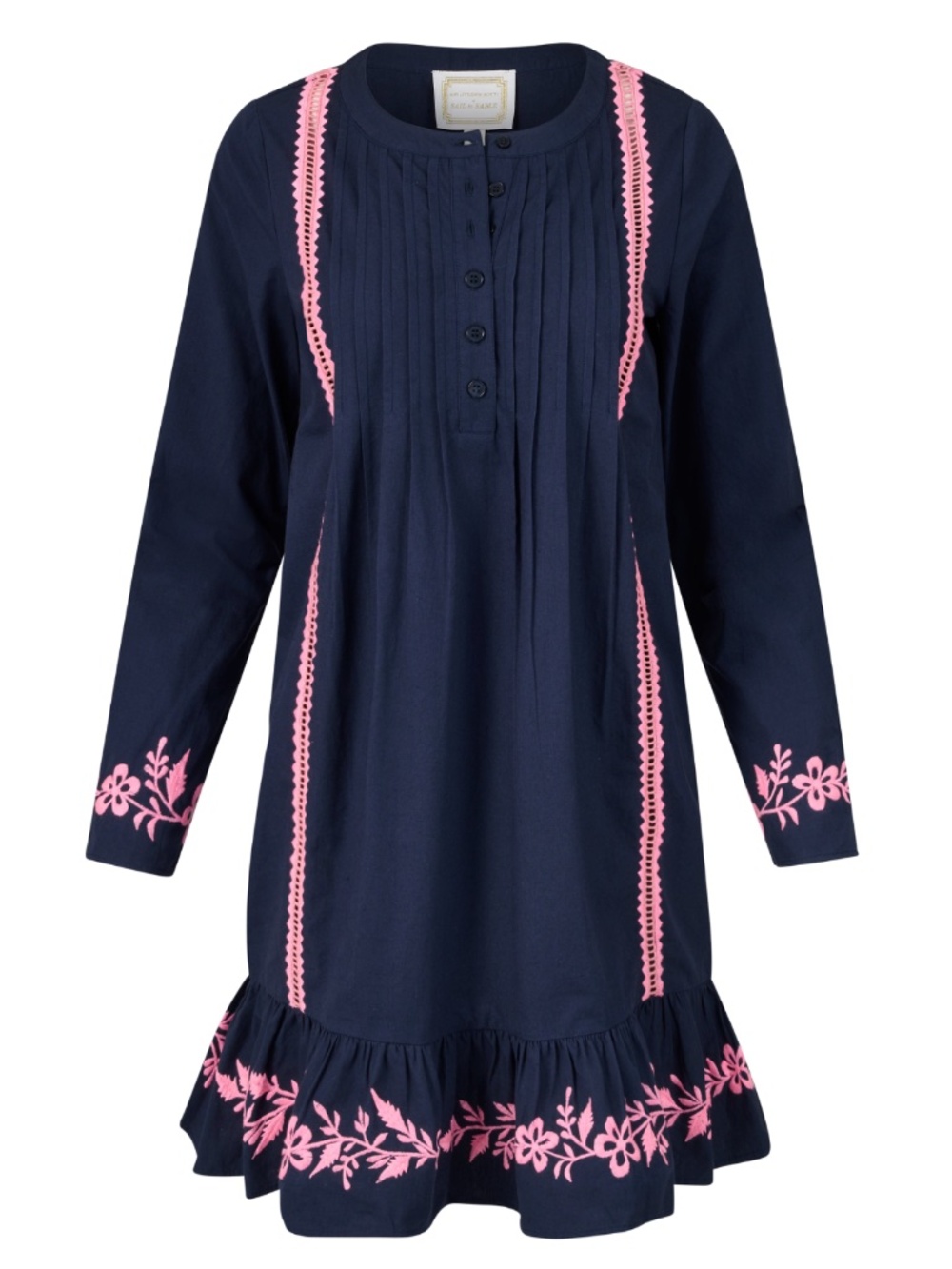 NWT Sail to Sable Lemon Tree Tunic Navy Dress with Pink Embroidery XS